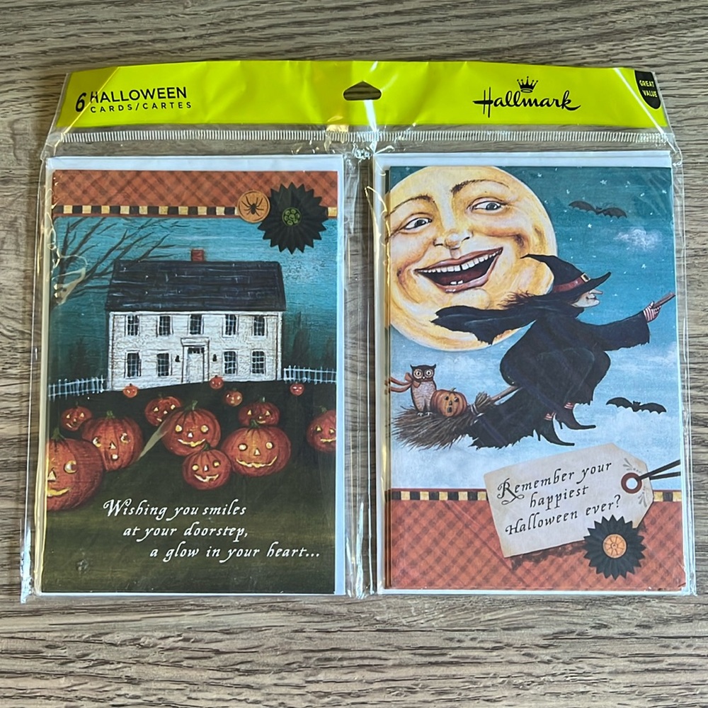 6 Hallmark Halloween Cards - 3 each of 2 designs